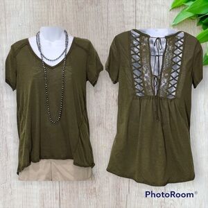 Taylor & Sage olive green back lace up top